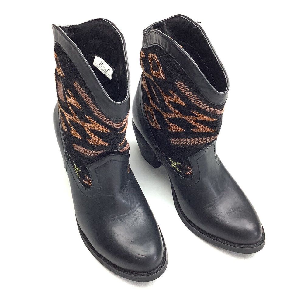 Wanted Tejas Pull On Western Boots Slip On Ankle Women's 6 Black Brown Embroider